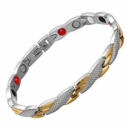 Pulsera Magnética IB para Mujer ajustable, dorada y plata.