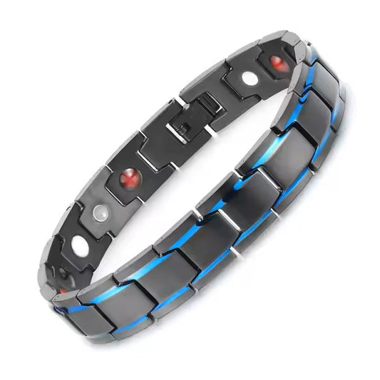 Pulsera IB magnética unisex ajustable azul y negro.